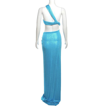 Oblique Shoulder Cutout Slim Sheath Evening Dress