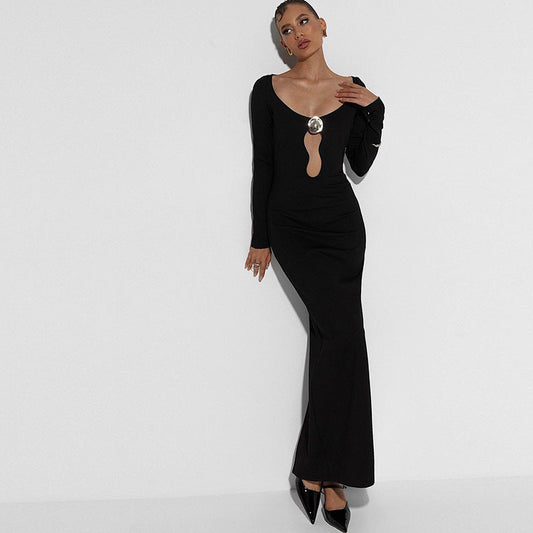 Personality Mesh V neck Patchwork Slim Sheath Split Long Sleeve