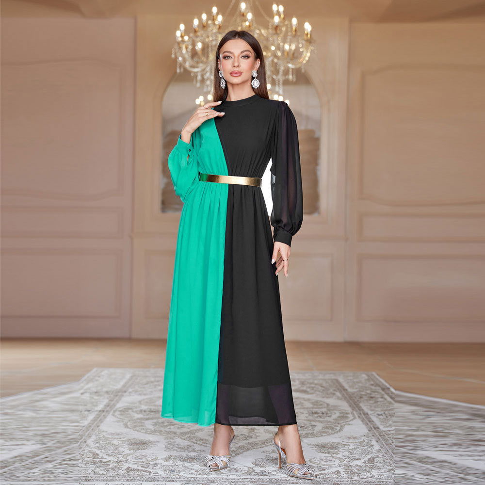 Elegant Color Matching High Waist Big Swing Dress
