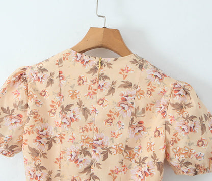 Positioning Printed V Neck Waist Tight Petti dress Holiday Dress