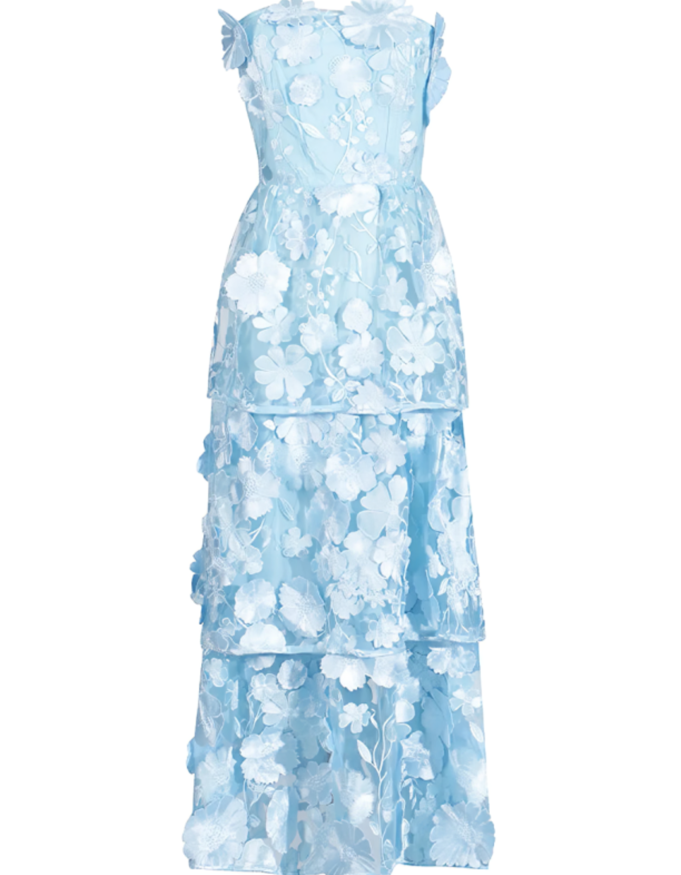 | 3D Floral Tiers Strapless Midi Dress