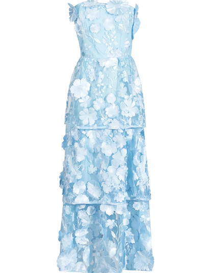 | 3D Floral Tiers Strapless Midi Dress