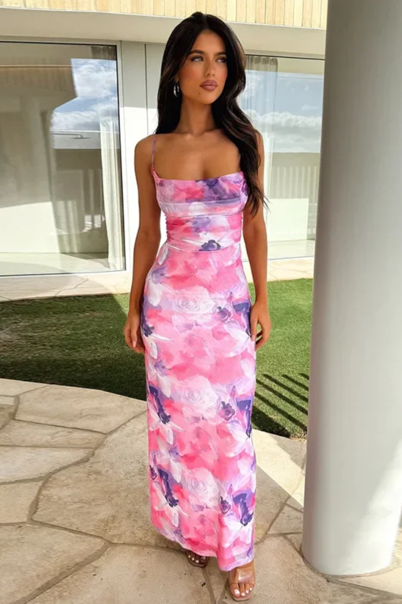 | Cowl Neck Maxi Dress in Sapphire Bloom
