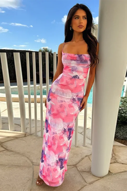 | Cowl Neck Maxi Dress in Sapphire Bloom