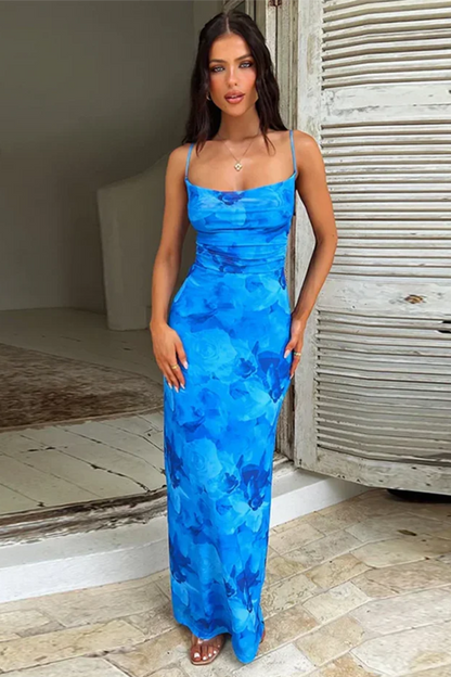 | Cowl Neck Maxi Dress in Sapphire Bloom
