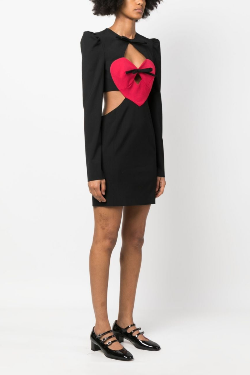 Puff Sleeve Keyhole Heart Bow Side Cut Out Mini Dress