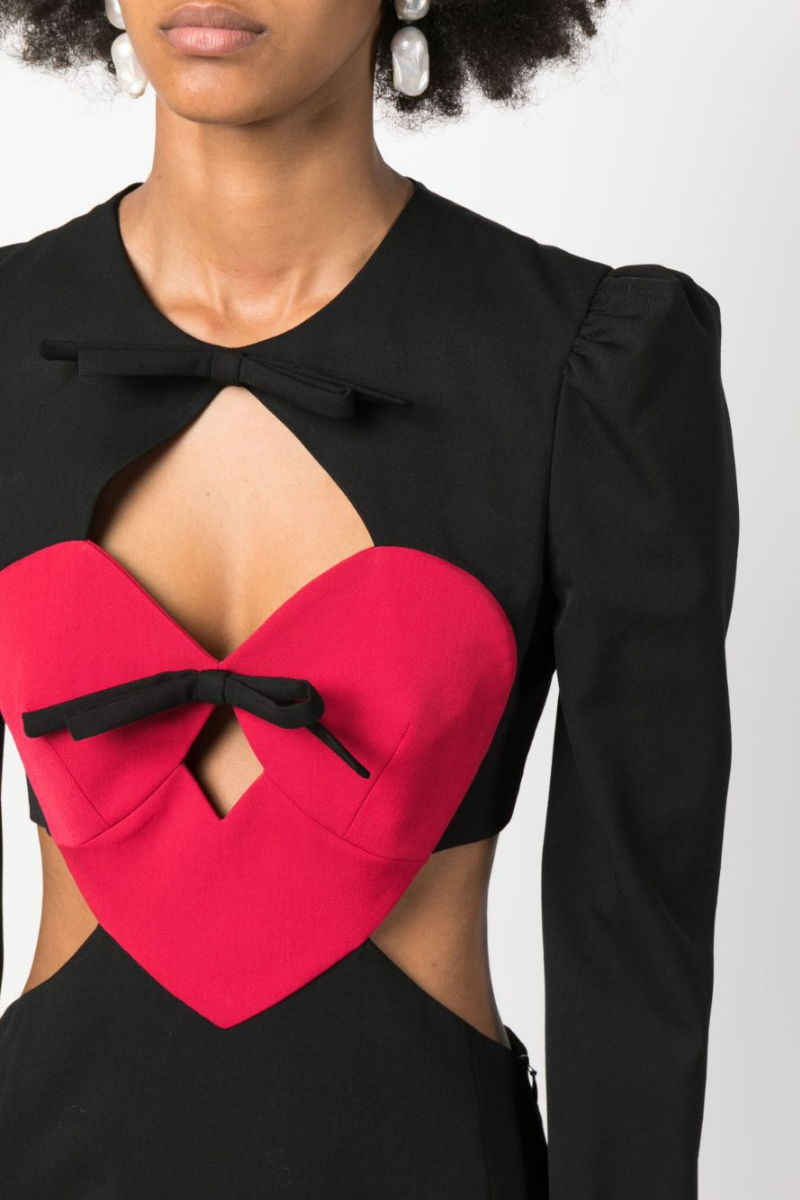 Puff Sleeve Keyhole Heart Bow Side Cut Out Mini Dress