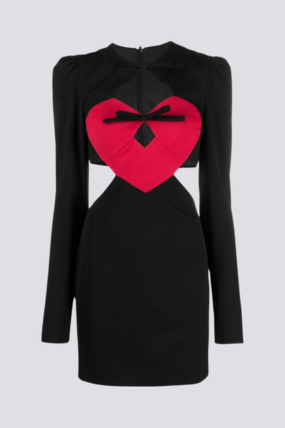 Puff Sleeve Keyhole Heart Bow Side Cut Out Mini Dress