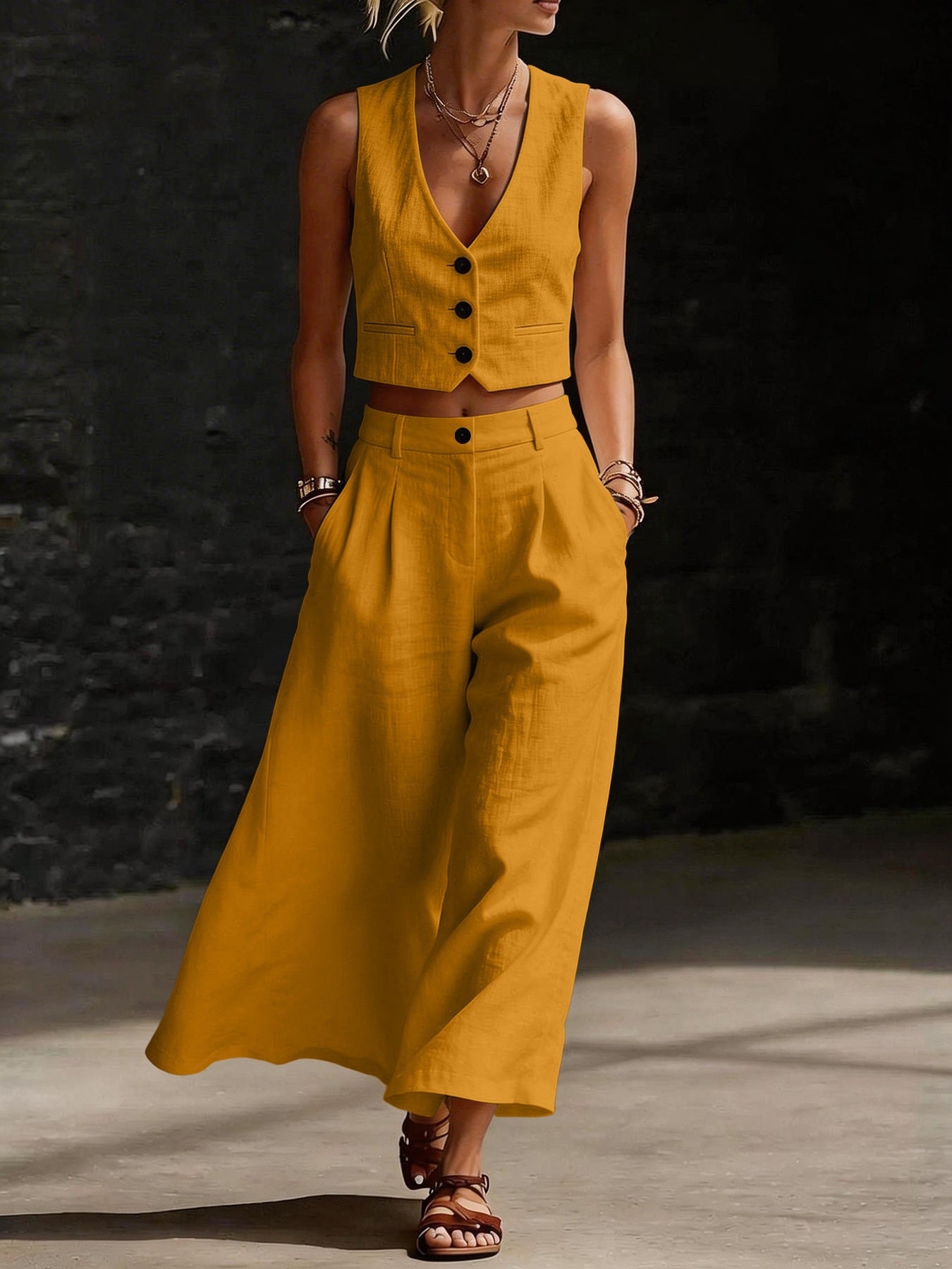 Loose-fitting Casual Suit With Pockets