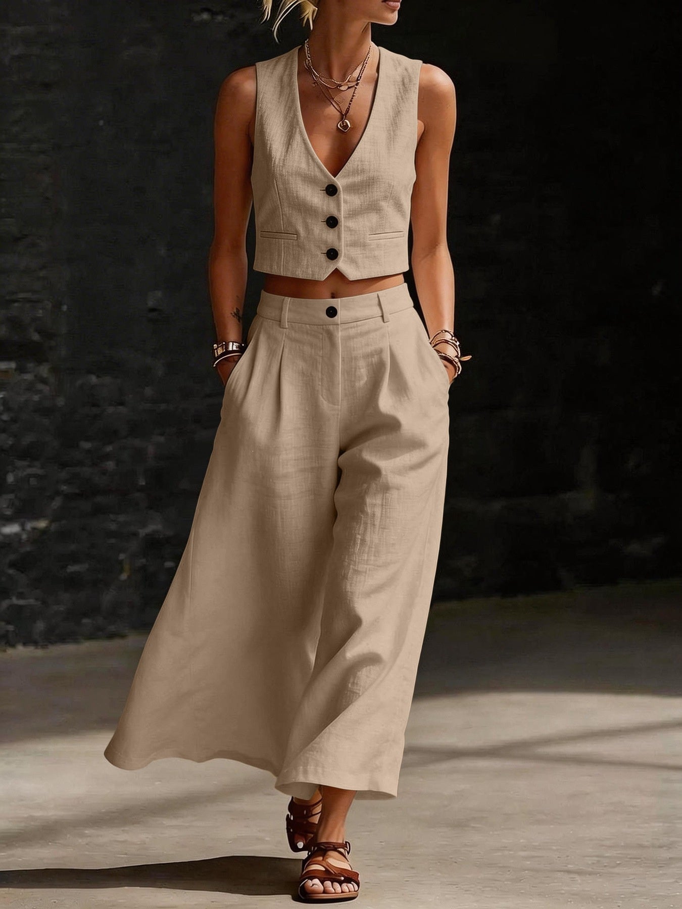 Loose-fitting Casual Suit With Pockets