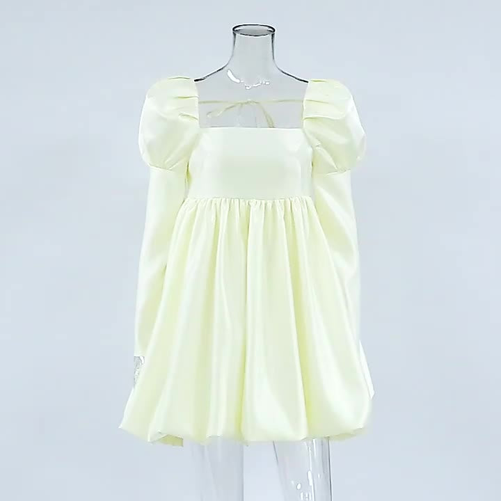 Birthday Mini Dresses Ecru White Long Sleeves Short Dress