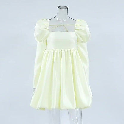 Birthday Mini Dresses Ecru White Long Sleeves Short Dress