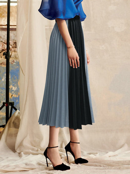 Retro Pleated Skirt Two-One With Elastic Waist Fall Winter Midi Dress
