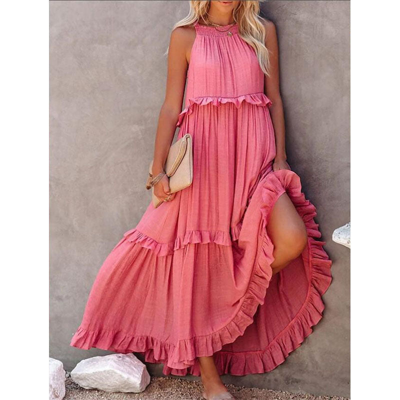 Ruffle Halter Neck Swing Maxi Dress in Multiple Colors