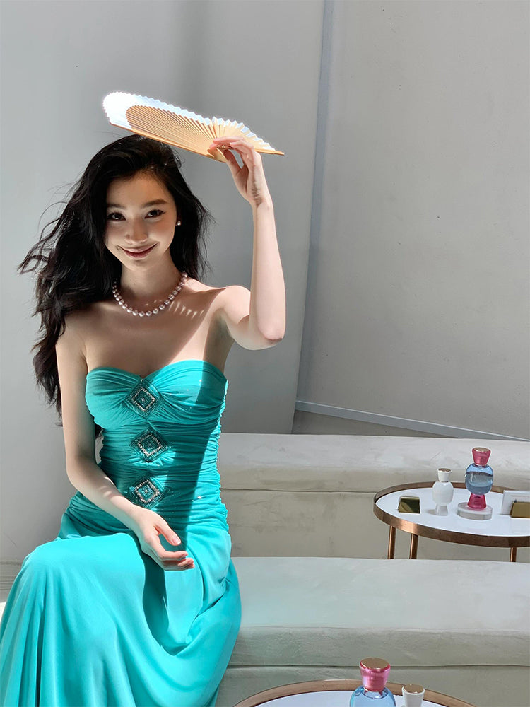 Teal Strapless Corset Maxi Dress – Sophisticated & Slimming Vacation Look