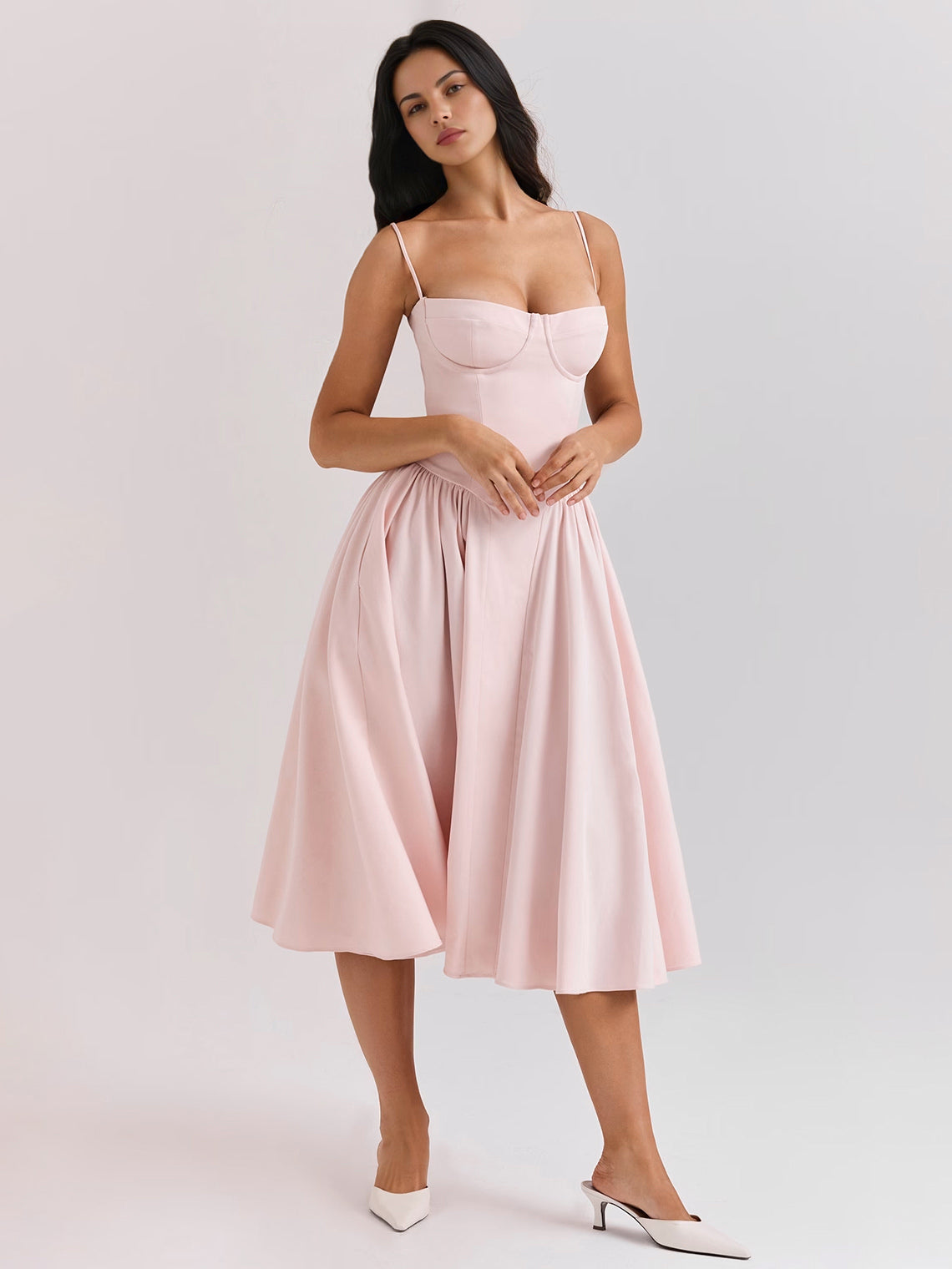 Corset Dress Spaghetti Strap Backless Brunch Birthday Party Midi Dresses