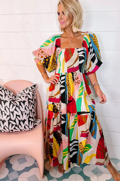 boho abstract print maxi dress