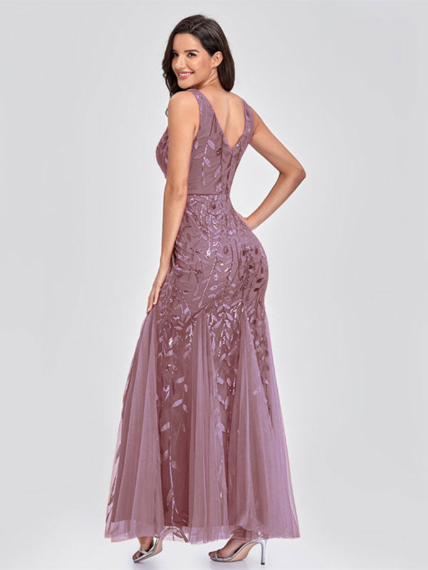 Mermaid Party Dresses V-Neck Sleeveless Birthday Semi Formal Maxi Dress
