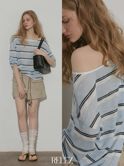 Long-sleeved, Flat-patterned, Slightly Sheer Striped Cover-up
