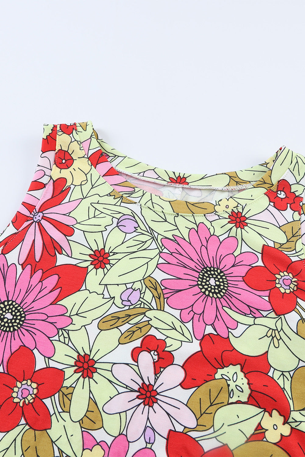 Red Round Neck Sleeveless Floral Mini Dress