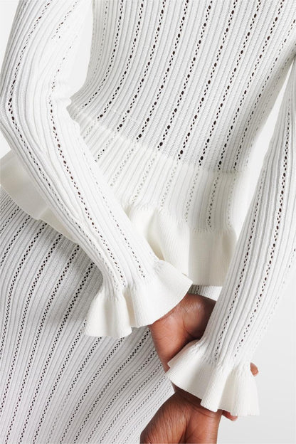 Solid Metal Button Top ?High Waist Knit Midi Dress Set