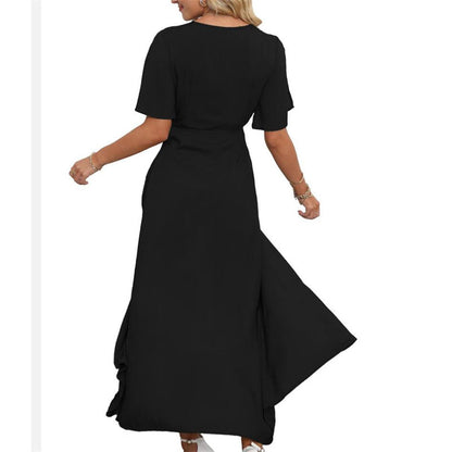 Solid Color V-Neck Slit Maxi Dress for Effortless Style