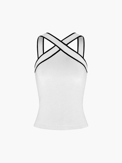 Contrast Color Cross V-neck Sling Top