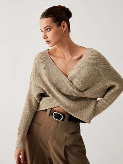 Cross-Over V-Neck Sweater | Draped Front | Slim Fit