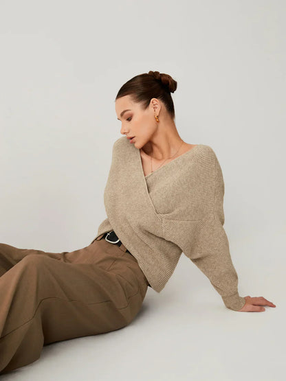 Cross-Over V-Neck Sweater | Draped Front | Slim Fit