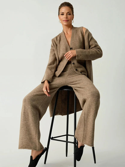 Leisure Long Cardigan Three Piece Pants Set