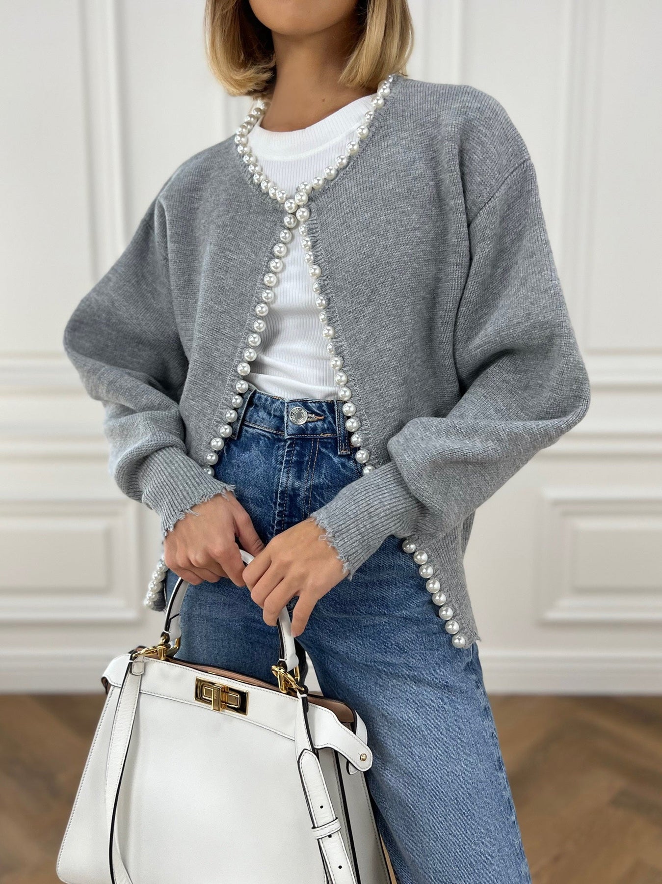 Pearl Trim  Knit Cardigan