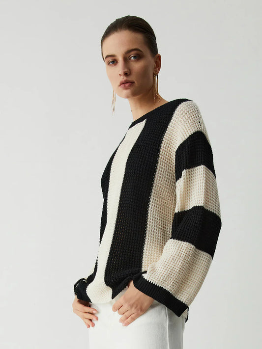 Hollow Pointelle Stripe Sweater