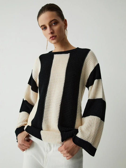 Hollow Pointelle Stripe Sweater