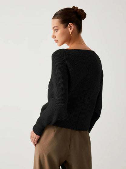 Cross-Over V-Neck Sweater | Draped Front | Slim Fit