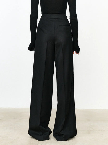 Asymmetric Layer Straight Leg Dress Trousers | Modern Button Detail
