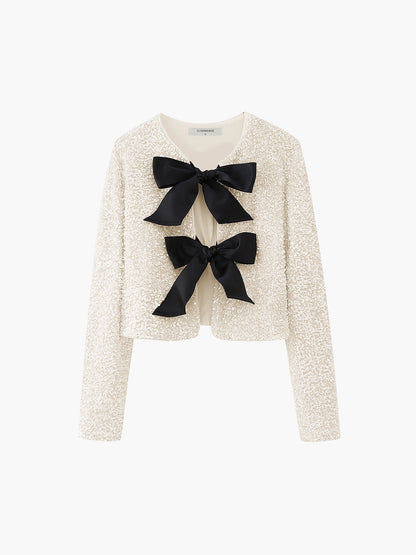 Sequined Velvet Bowknot Decor Jacket