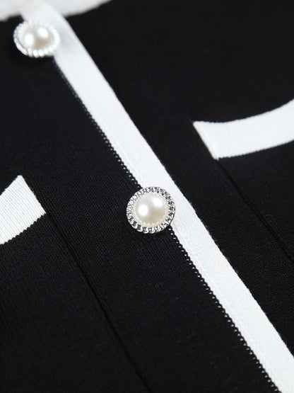 Pearl Button Contrast Trim Mini Dress