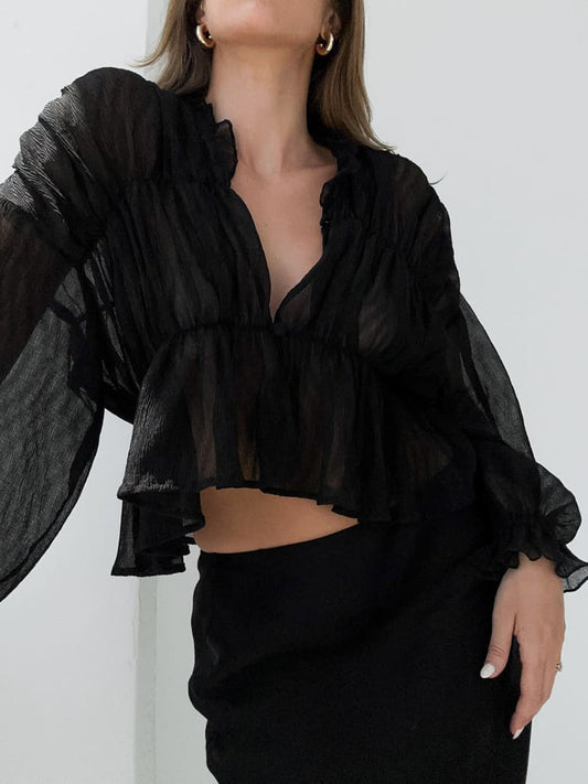 Sheer Chiffon Ruffle Detail Blouse