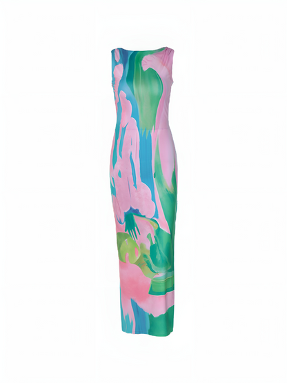 Aurora Abstract Watercolor Maxi Dress