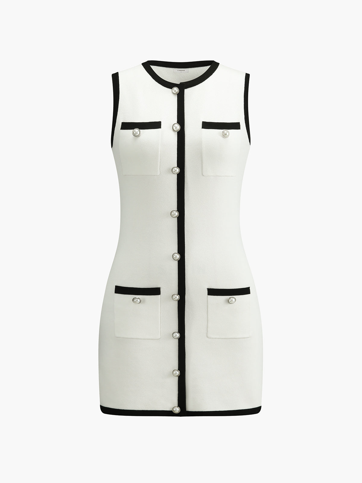 Pearl Button Contrast Trim Mini Dress
