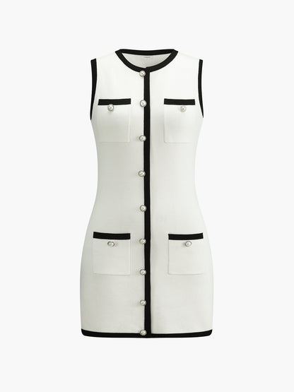 Pearl Button Contrast Trim Mini Dress