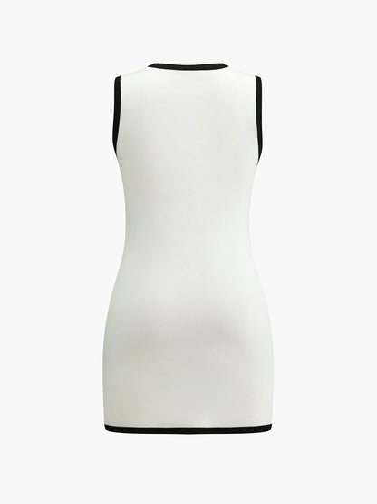 Pearl Button Contrast Trim Mini Dress