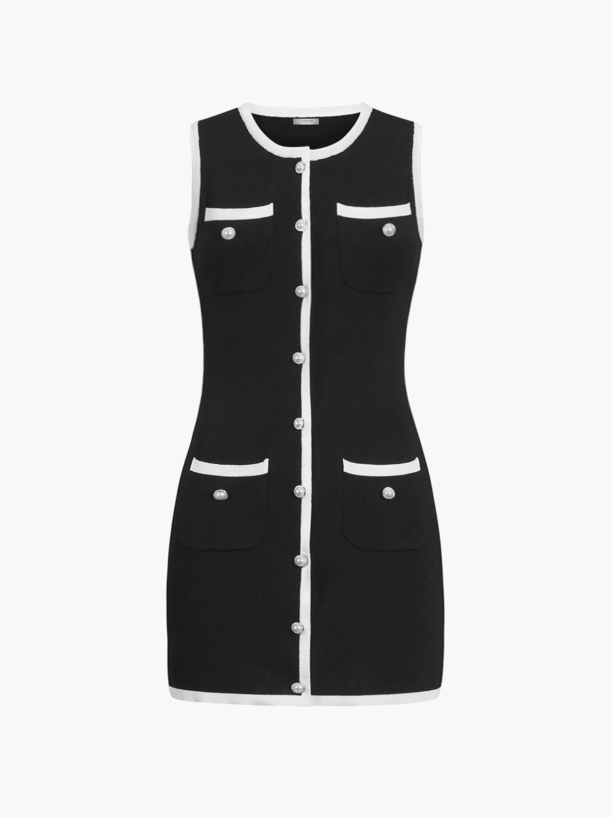 Pearl Button Contrast Trim Mini Dress