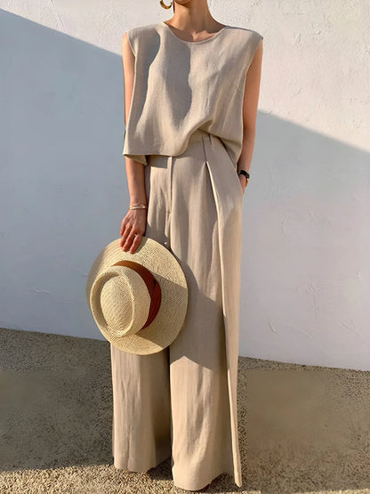 Linen Blends Casual Pants Matching Suit
