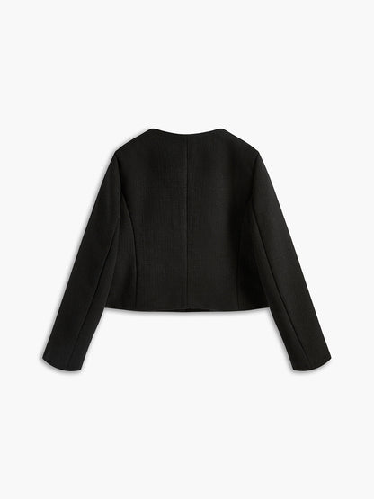 Maison Black Tweed Jacket | Gold Buttons | Structured Short Fit
