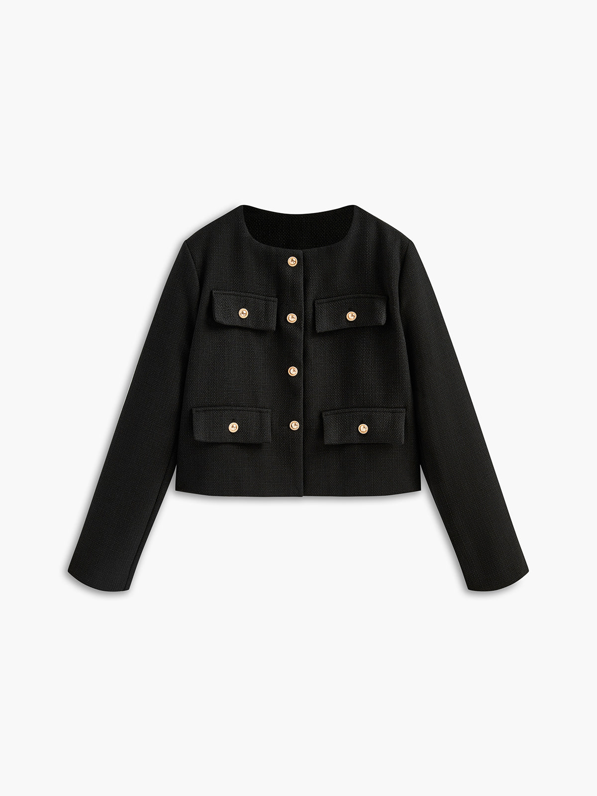 Maison Black Tweed Jacket | Gold Buttons | Structured Short Fit