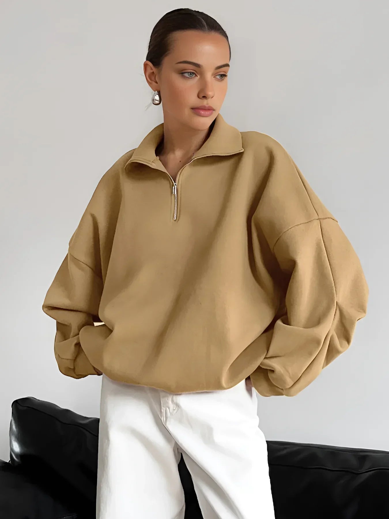 Maison Lapel Zipper Pullover Sweatshirt | Relaxed Fit | Autumn Winter
