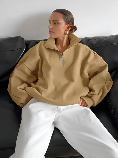 Maison Lapel Zipper Pullover Sweatshirt | Relaxed Fit | Autumn Winter