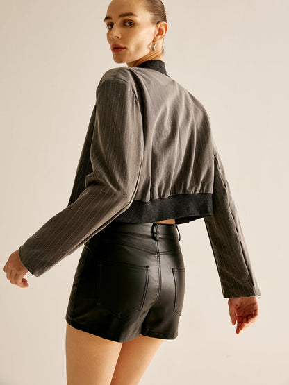 Maison Cropped Pinstripe Jacket | Stand Collar | Contemporary Fit