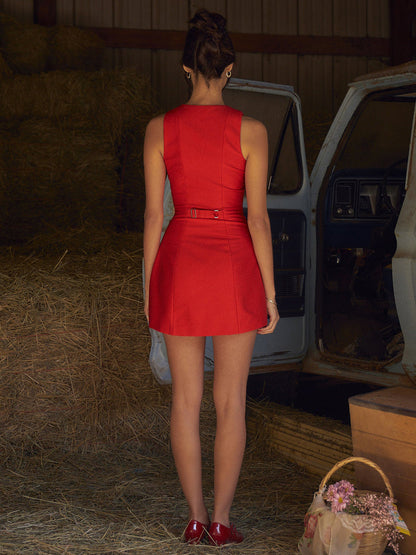 Button-Front Sleeveless Short Dress